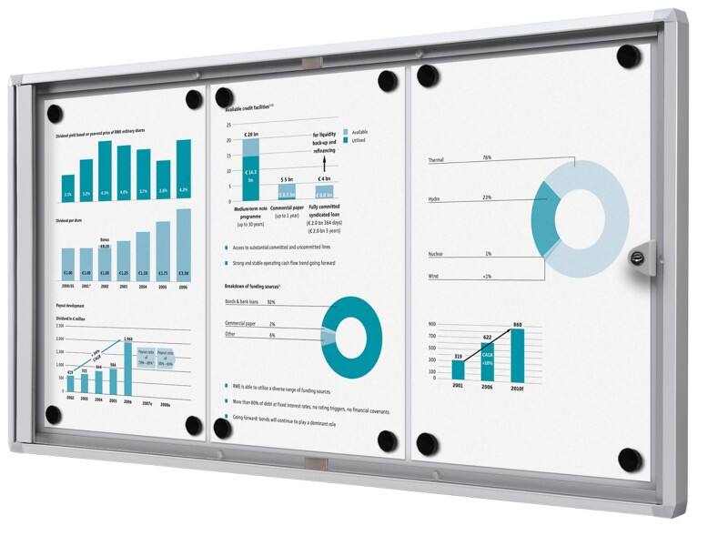 SHOWDOWN Lockable Notice Board Magnetic 71.1 (W) x 35 (H) cm Silver 3 x A4