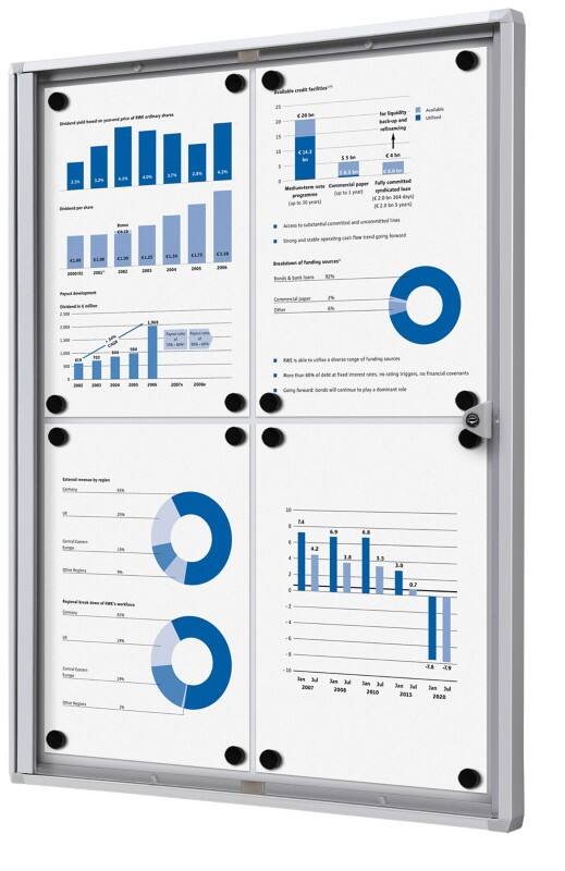 SHOWDOWN Lockable Notice Board Magnetic 49.1 (W) x 65.5 (H) cm Silver 4 x A4