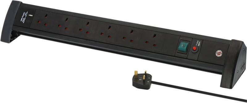 Brennenstuhl Premium Office-Line Power Unit for Desk USB-C Power Delivery 30W & USB-A 18W Switch 6-way 3m Black