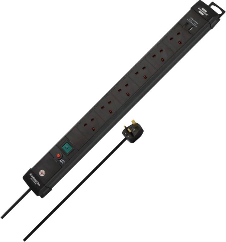 Brennenstuhl Premium-Line Extension Lead USB-C Power Delivery 30W & USB-A Switch 6-way 3m Black