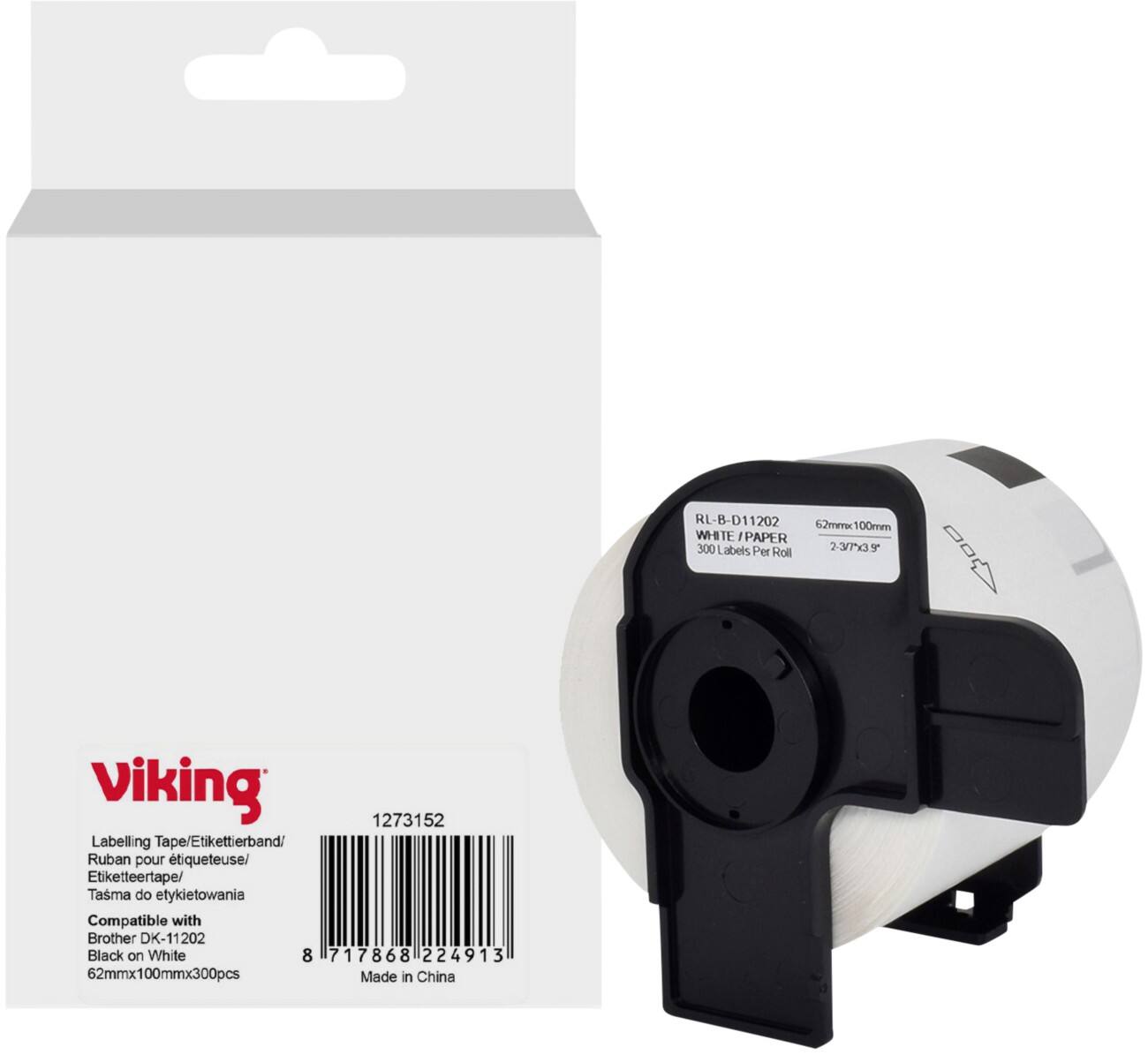 Viking Label Roll Compatible Brother DK-11202 WB-BRRLD11202-WT Adhesive Black on White 62 x 90 mm Thermal