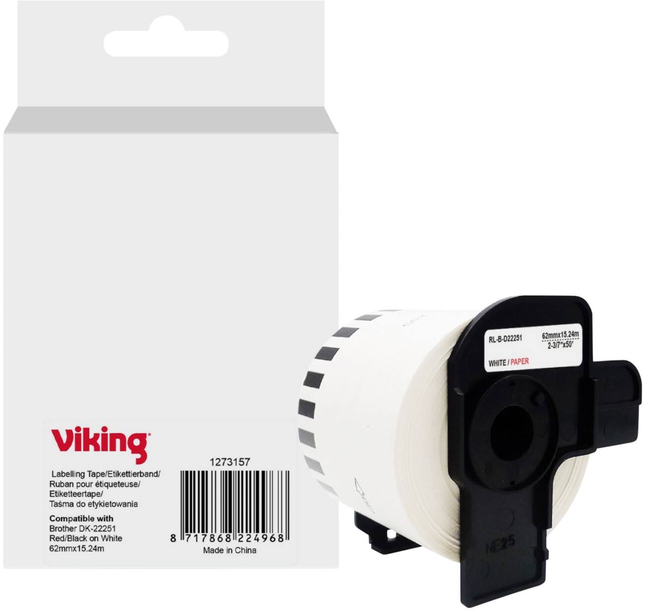 Viking Label Roll Compatible Brother DK-22251 WB-BRRLD22251-WT Adhesive Black on White 62 x 90 mm Thermal