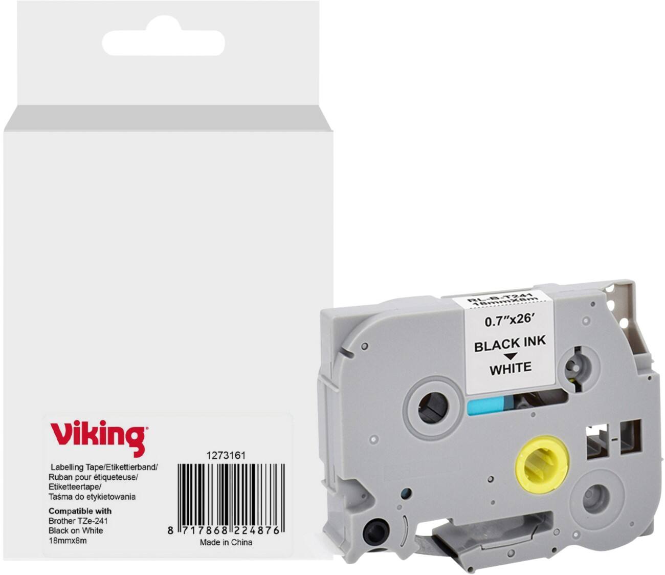 Viking Labelling Tape Compatible Brother TZe-241 WB-BRRLT241-WT Adhesive Black on White 18 x 93 mm Thermal