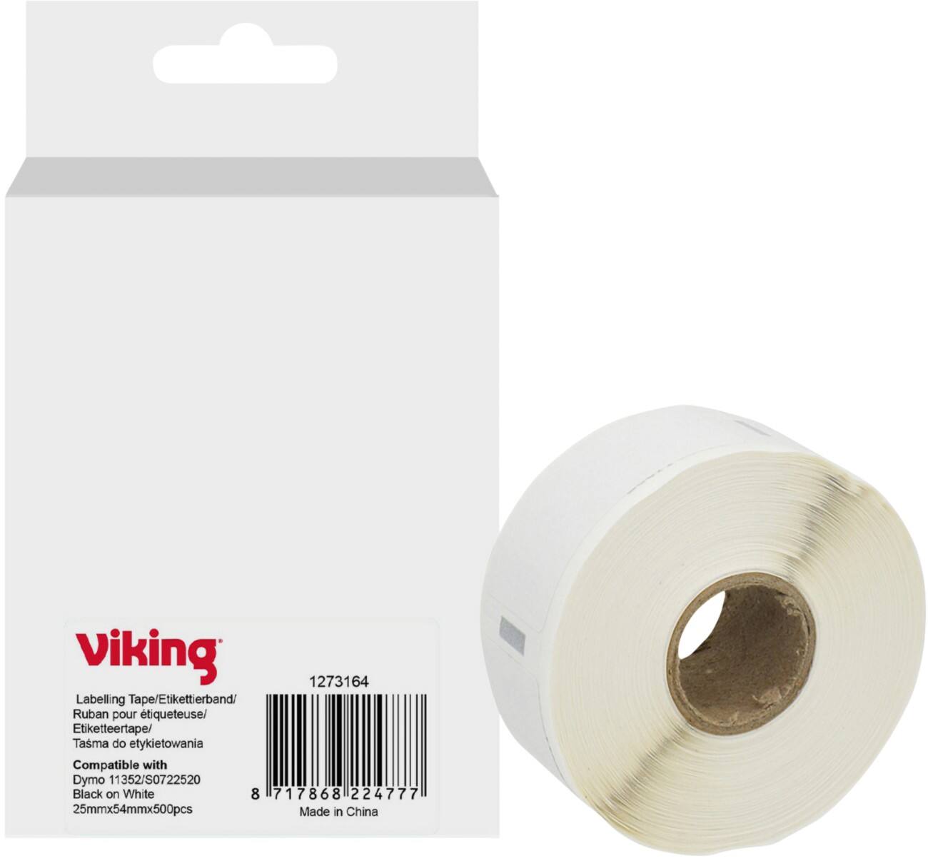 Viking Label Roll Compatible DYMO S0722520 WB-DMRL11352-WT Adhesive Black on White 25 x 85 mm Thermal