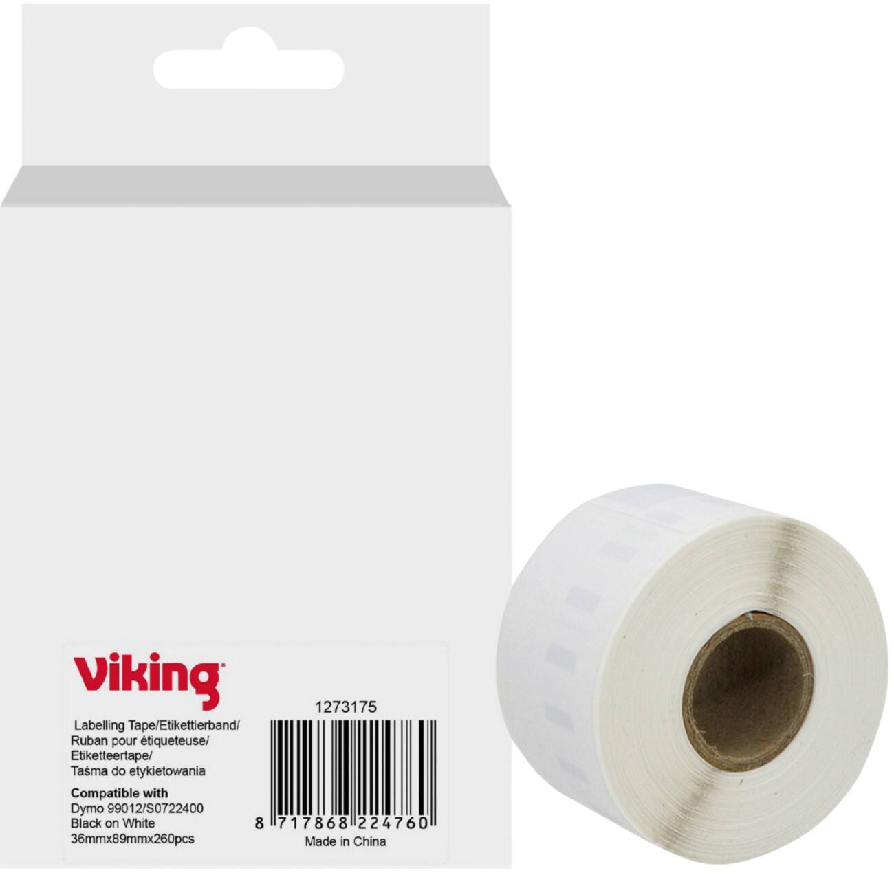 Viking Label Roll Compatible DYMO 1983172 WB-DMRL99012-WT Adhesive Black on White 36 x 45 mm  Thermal 260 Labels
