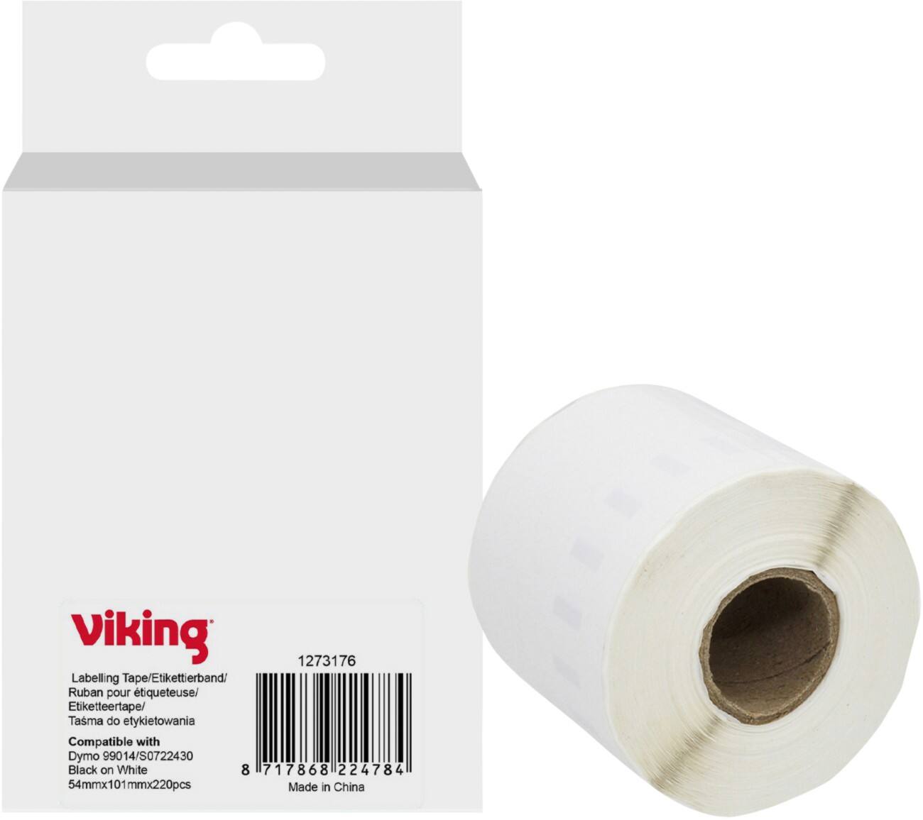 Viking Label Roll Compatible DYMO S0722430 WB-DMRL99014-WT Adhesive Black on White 54 x 64 mm Thermal
