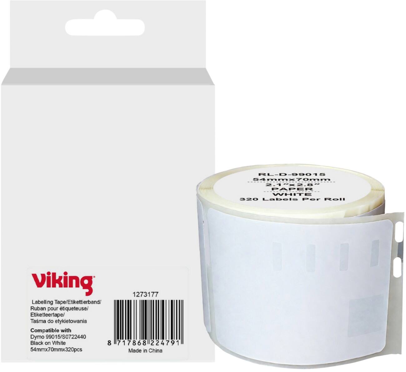 Viking Label Roll Compatible DYMO S0722440 WB-DMRL99015-WT Adhesive Black on White 54 x 64 mm  Thermal 320 Labels