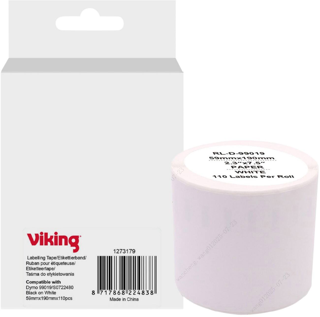 Viking Label Roll Compatible DYMO S0722480 WB-DMRL99019-WT Adhesive Black on White 59 x 70 mm Thermal