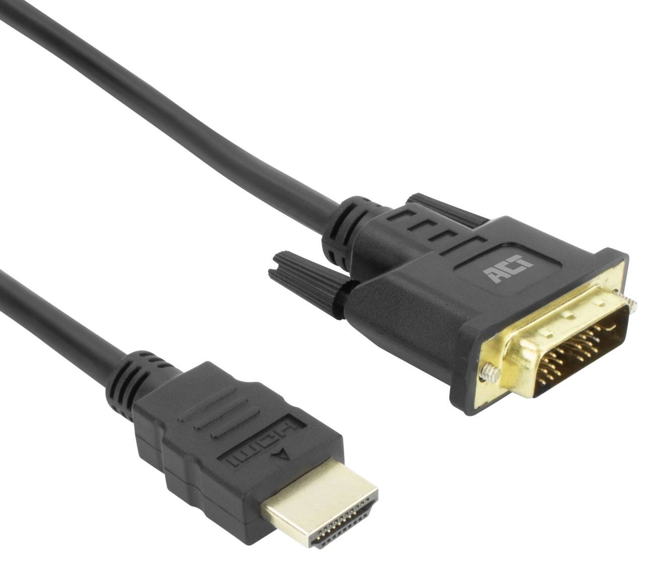 ACT DVI 18+1-pin male (x1) HDMI Cable HDMI Male DVI 18+1 Pin Male 1 m Black