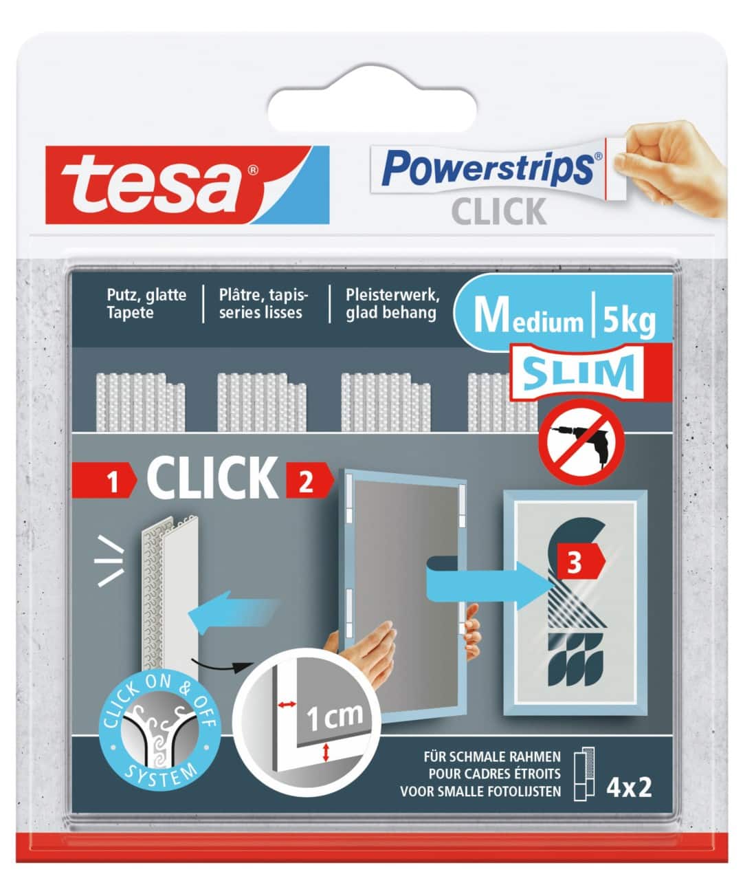 tesa Powerstrips Click Adhesive Strips 2 M Slim Pack of 4