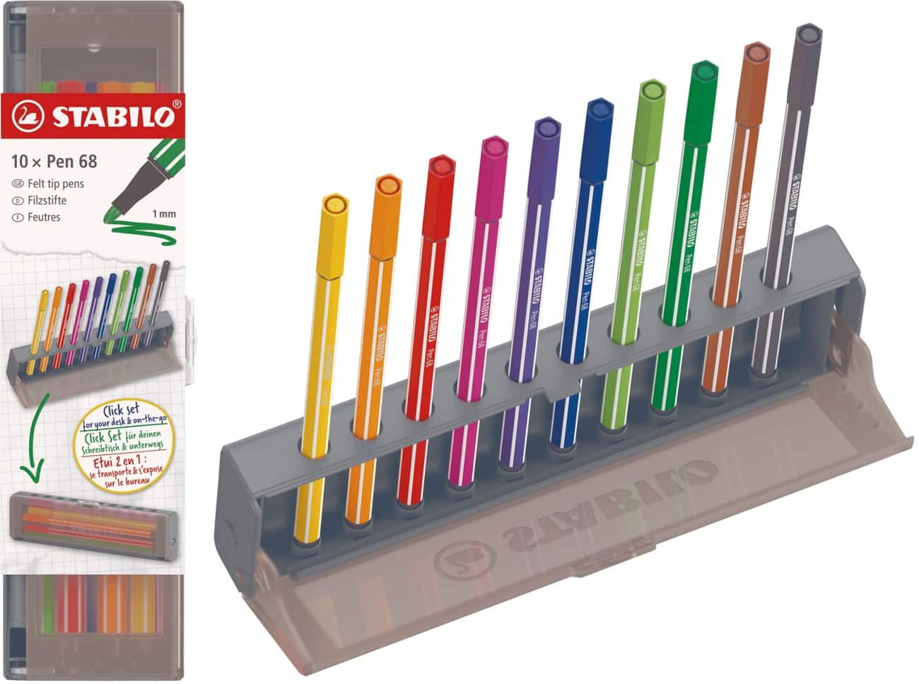 STABILO Pen 68 Felt Tip Pen  -   Medium Assorted 6810-7 Pack of 10