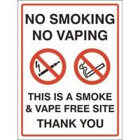 Stewart Superior Safety Sign No Smoking No Vaping Vinyl 200 x 300 mm