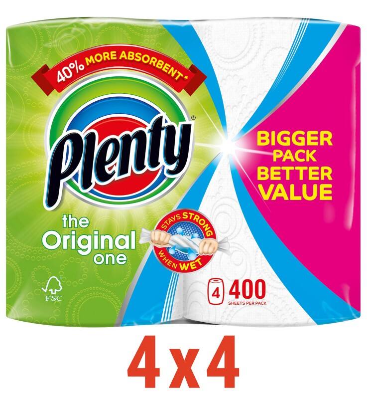 Plenty The Original One Kitchen Roll 2 Ply 100 Sheets Pack of 16