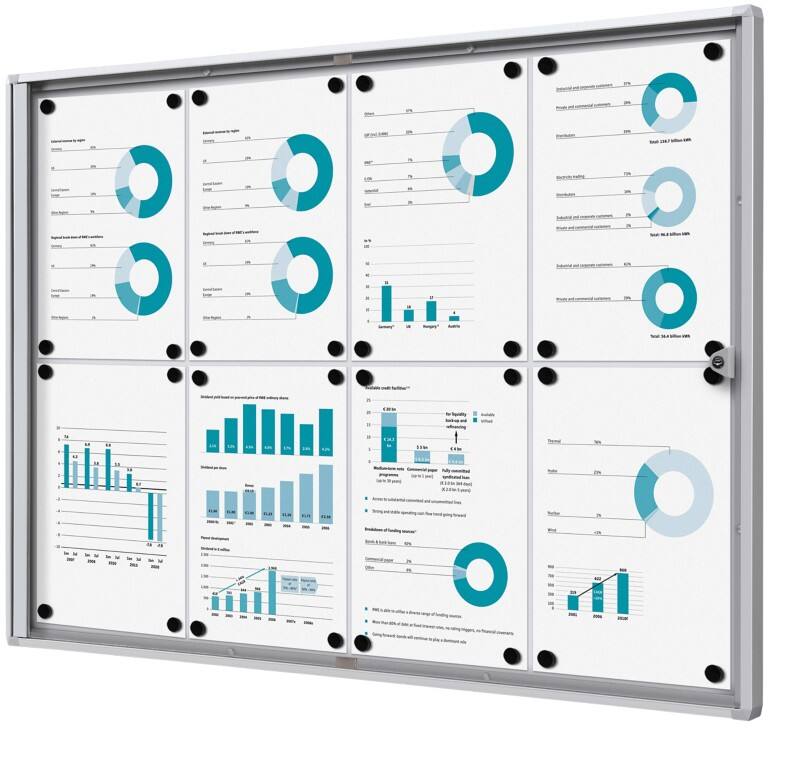 SHOWDOWN Lockable Notice Board Magnetic 8 x A4 Lockable 93.1 (W) x 65.5 (H) cm Silver