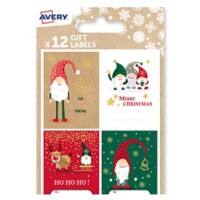 Avery NGIFT02.UK Gnome Christmas Gift Labels 3 Sheets of 12 Labels