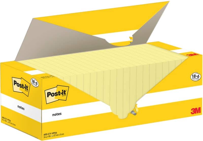 Post-it Sticky Notes 127 x 76 mm Canary Yellow Pack of 24 Pads of 100 Sheets Value Pack 18+6 FREE