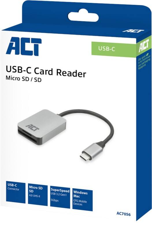 ACT USB-C Card Reader for SD and micro SD, SD 4.0 UHS-II