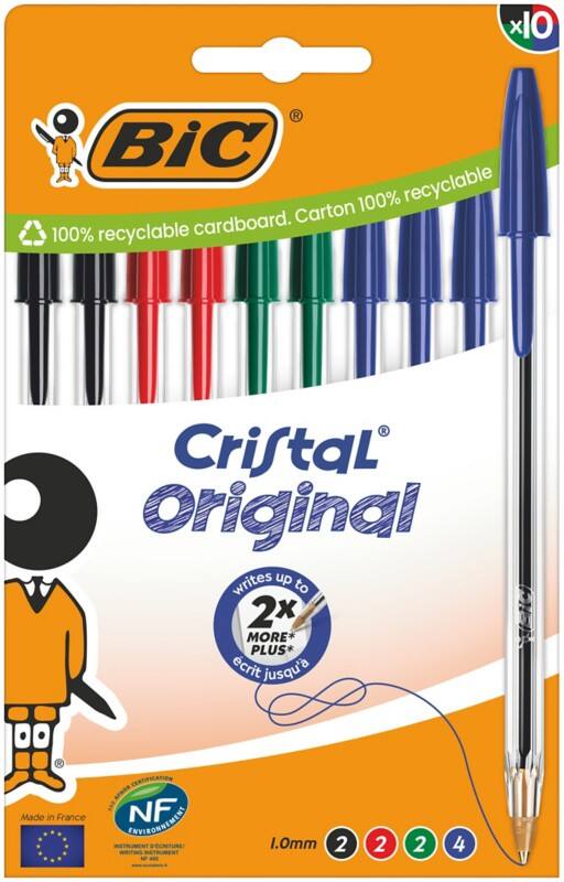 BIC Cristal Original Ballpoint Pen Medium 0.4 mm Assorted Pack of 10