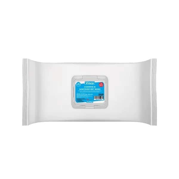 Vinco SanWipe Cleaning and Sanitising Antibacterial Wet Wipes Liquid CP207 Lightly Perfumed Pack of 100