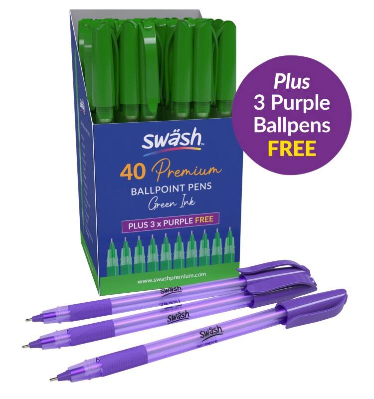 swäsh Triangular Ballpoint Pen Green Medium Ballpoint  4Pack of 3