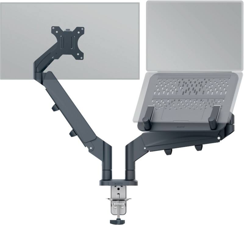 Leitz Ergo Space Saving Dual Monitor and Laptop Arm 6538 Height Adjustable Up to 32"/17" 1005 x 317 x 594 mm Grey
