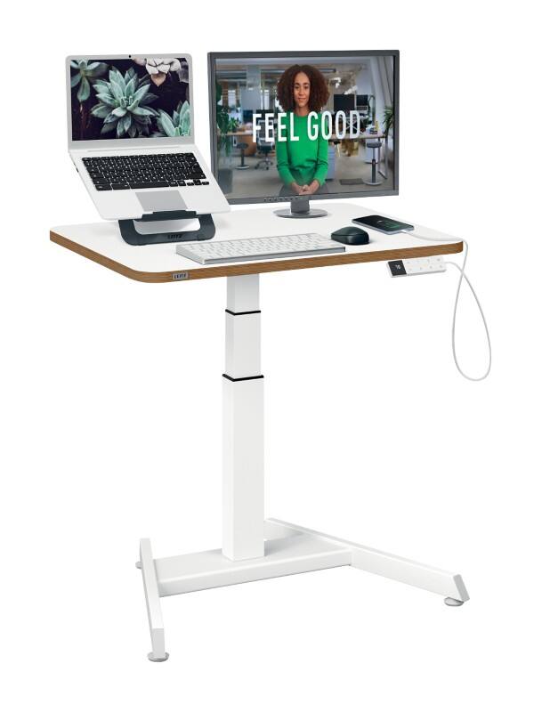 Leitz Ergo Electronically Height Adjustable Compact Sit Stand Desk 6534 Witch Stand-Up Reminder Steel, Wood 80 x 65-130 x 60 cm