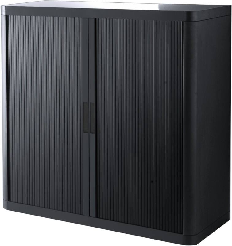 Paperflow Easy Office Tambour Cupboard PS (Polystyrene), Steel 2 Shelves Lockable 1,100 x 415 x 1,040 mm Black