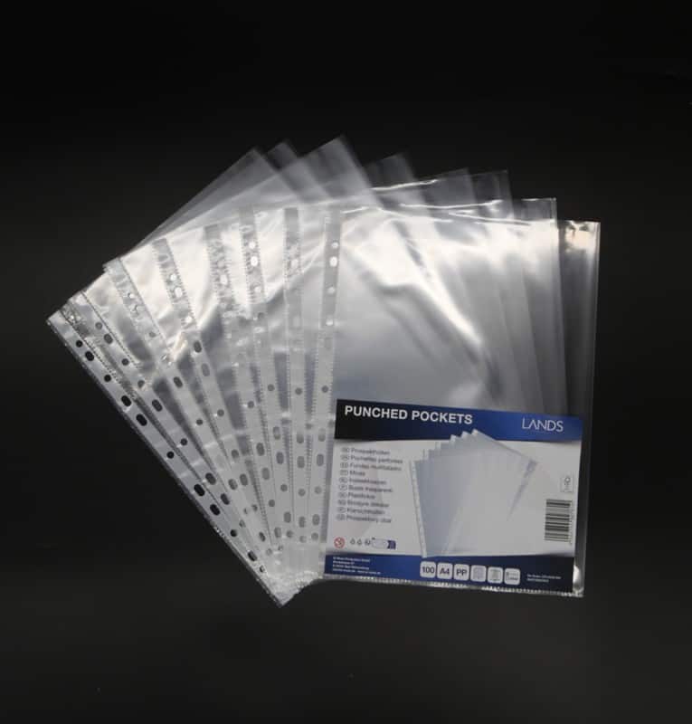 Punched Pockets  A4 Clear Transparent 55 microns PP (Polypropylene) Pack of 100