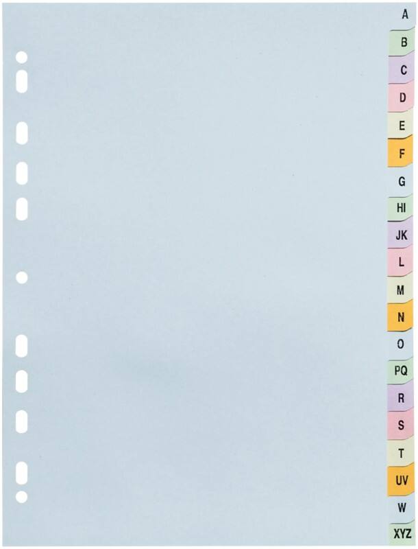Exacompta Forever Alphabetical Dividers  A4 Assorted 20 Part Cardboard 11 Holes 2621E  