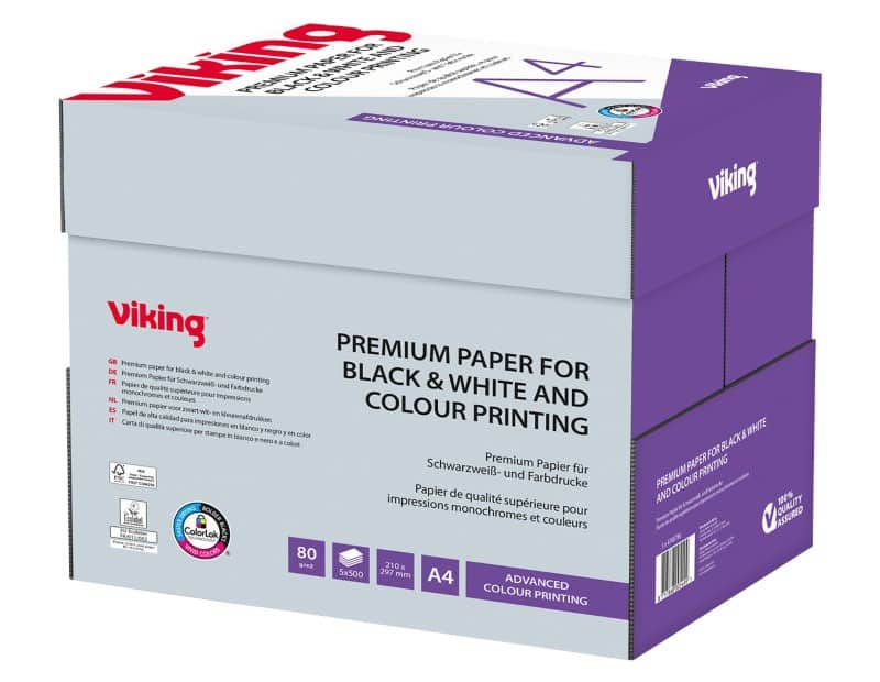 Viking Advanced Colour Printing A4 Printer Paper 80 gsm Smooth Brilliant White 169 CIE 500 Sheets Pack of 5