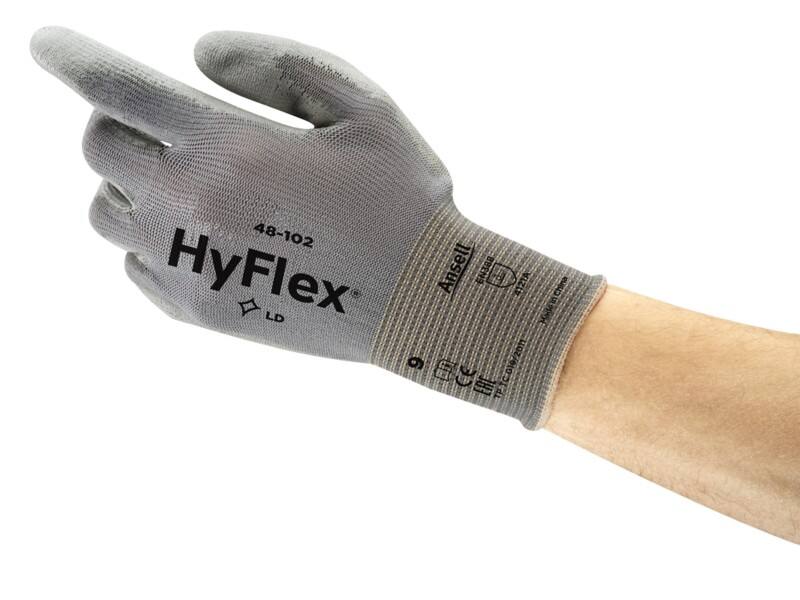 Ansell HyFlex Mechanical Protection Non-Disposable Handling Gloves Nylon, PU (Polyurethane) Size 7 Grey 12 Pairs of 2 Gloves