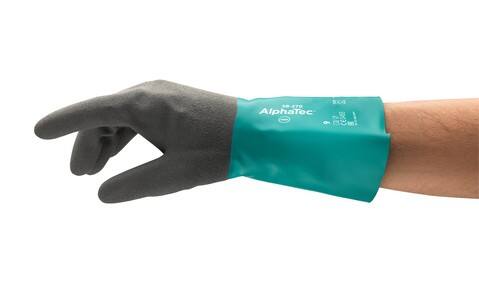 Ansell AlphaTec Chemical Protection Non-Disposable Safety Gloves Nitrile, Nylon Size 9 Grey, Turquoise 6 Pairs of 2 Gloves