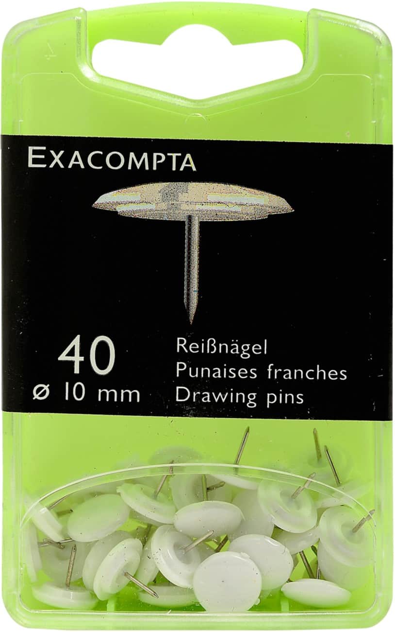 Exacompta Drawing Pins PS (Polystyrene) 10 mm White Pack of 40
