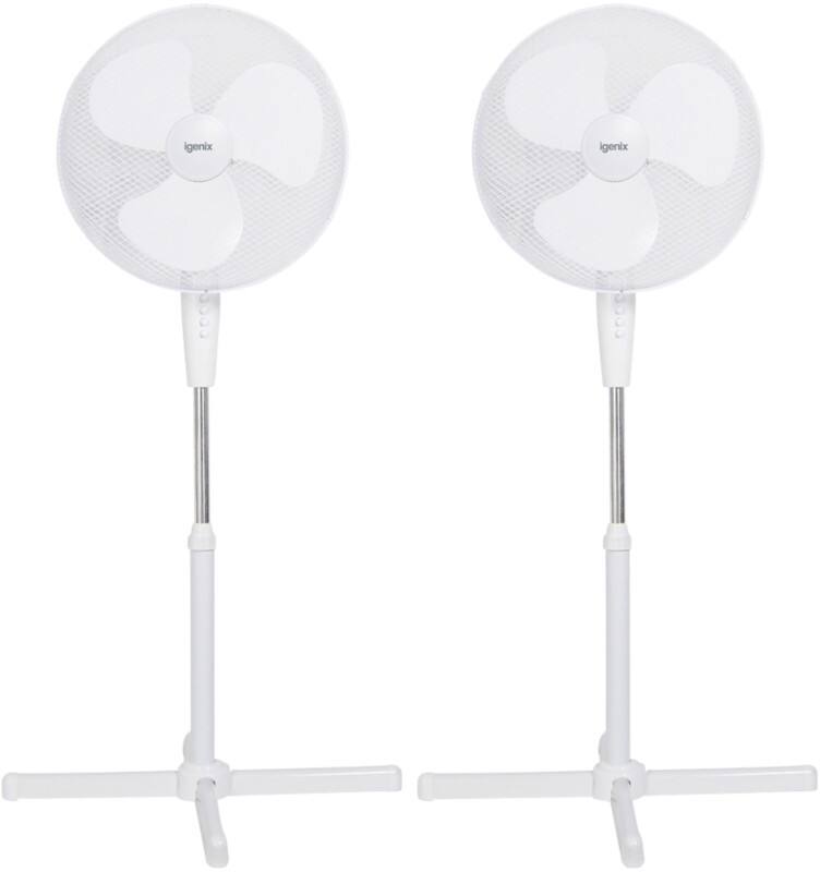 igenix Oscillating Height Adjustable Pedestal Fan Main 3 Speeds 124 cm White DF1655 40.64 cm Pack of 2