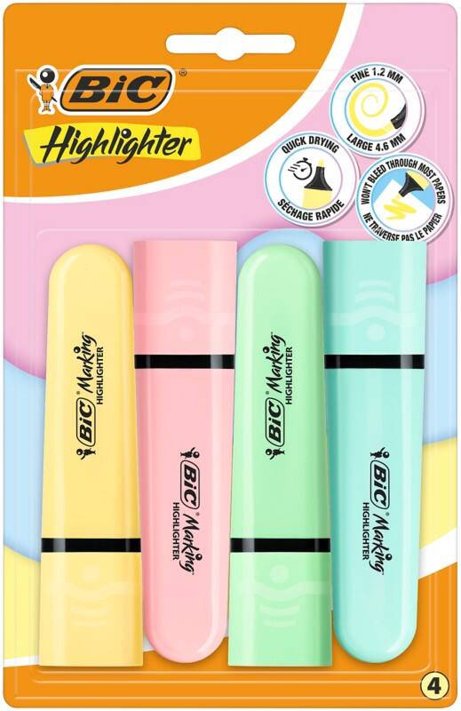 BIC Highlighters 517953 Highlighter Assorted Chisel 4.6 mm Pack of 4