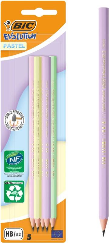 BIC Evol Graph Pencil Pastel Assorted #2 Pack of 5