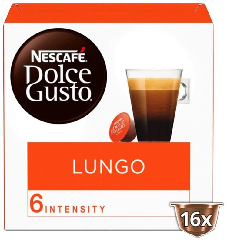 Nescafã‰ dolce gusto coffee capsules lungo intensity 6 arabica pack of 16 of 89. 6 g