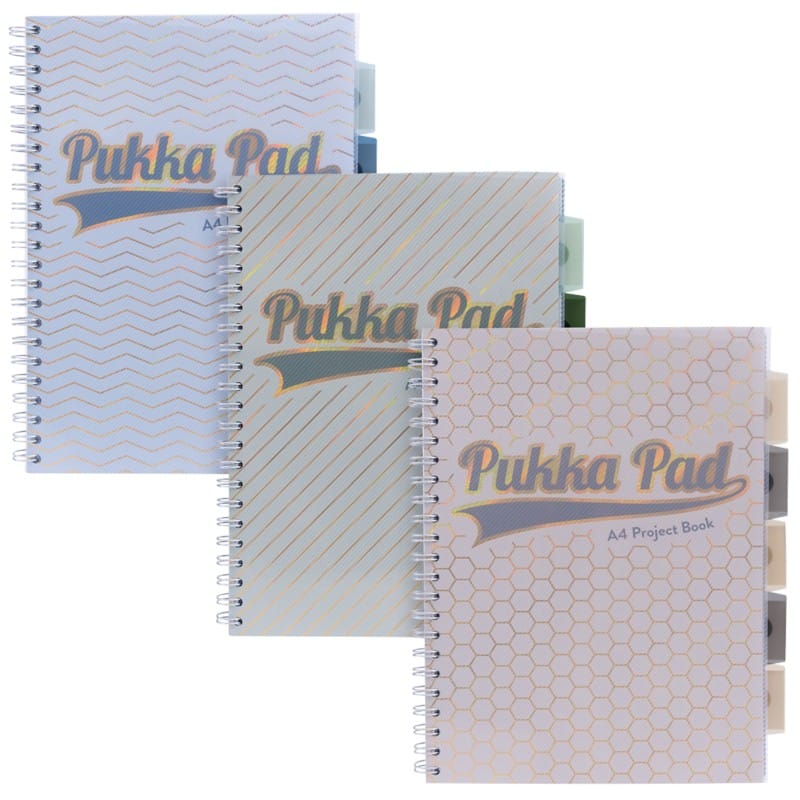 Pukka Pad Haze Project Book A4 Ruled Twin Wire Side Bound Card and Clear Polyprop Soft Cover Assorted Perforated 200 Pages Pack of 3