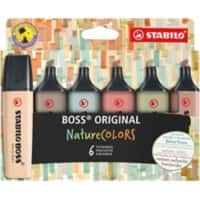 STABILO BOSS ORIGINAL Marker Mud Green, Earth Green, Umber, Sienna, Beige, Warm Grey Broad Chisel Pack of 6