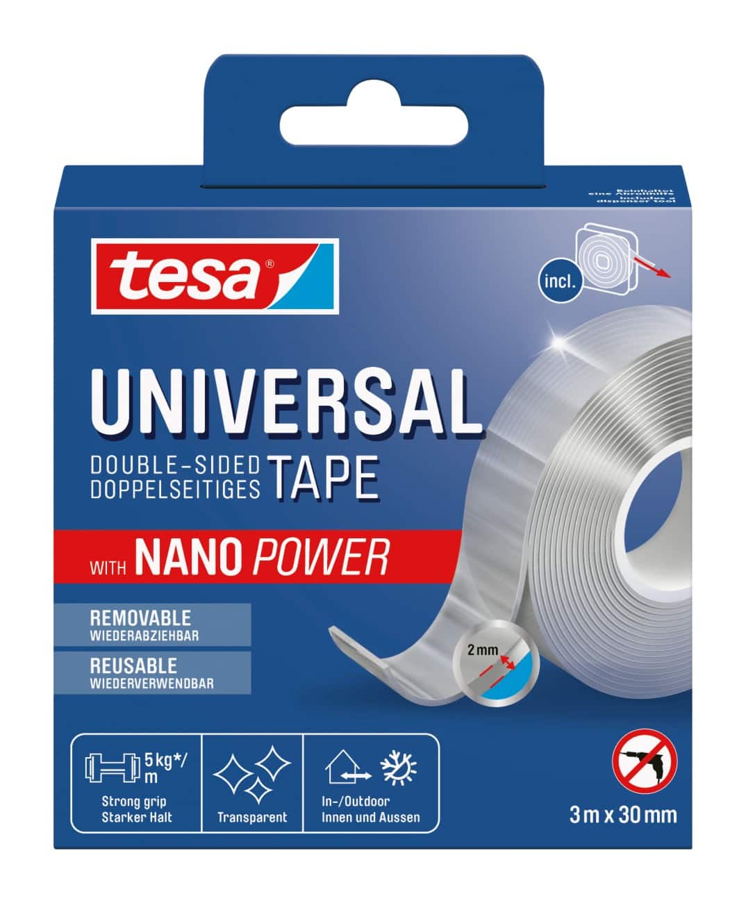 tesa Mounting Tape Universal Nano Power 55810 Transparent 30 mm (W) x 3 m (L) 5 kg