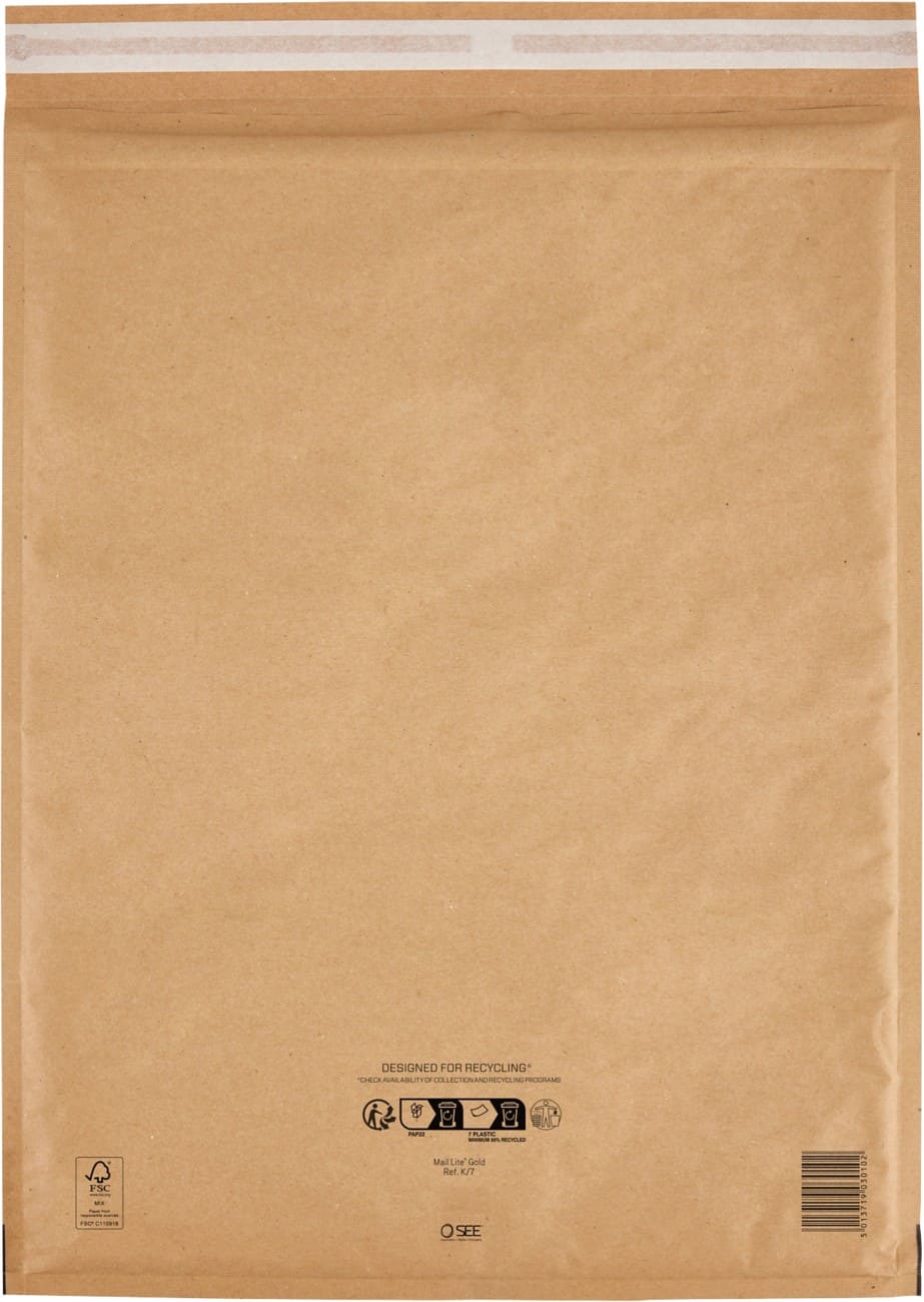 Mail Lite Padded Envelopes K/7 Gold Plain Peel and Seal Pack of 100