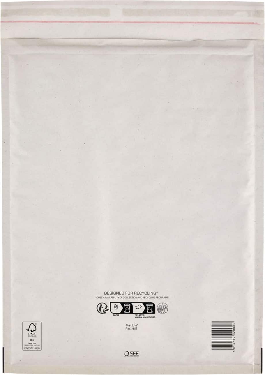 Mail Lite Padded Envelopes H/5 White Plain Peel and Seal Pack of 100