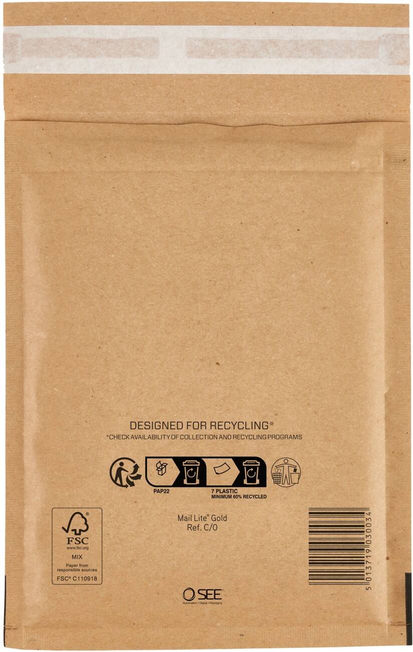 Mail Lite Padded Envelopes C/0 Gold Plain Peel and Seal Pack of 200