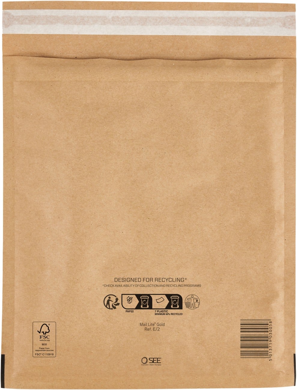 Mail Lite Padded Envelopes E/2 Gold Plain Peel and Seal Pack of 200
