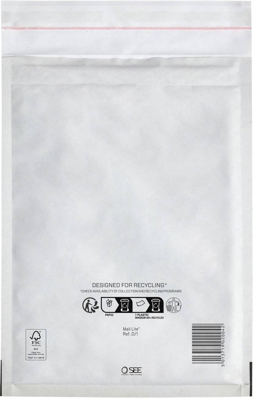 Mail Lite Padded Envelopes D/1 White Plain Peel and Seal Pack of 200