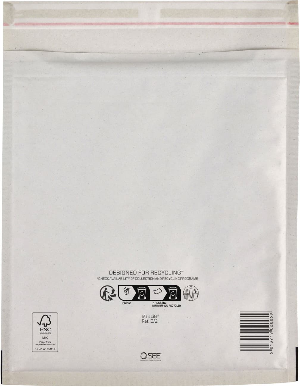 Mail Lite Padded Envelopes E/2 White Plain Peel and Seal Pack of 200