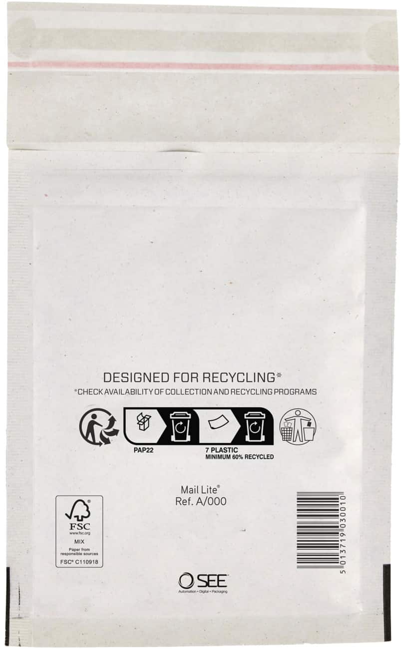 Mail Lite Padded Envelopes A/000 White Plain Peel and Seal Pack of 200