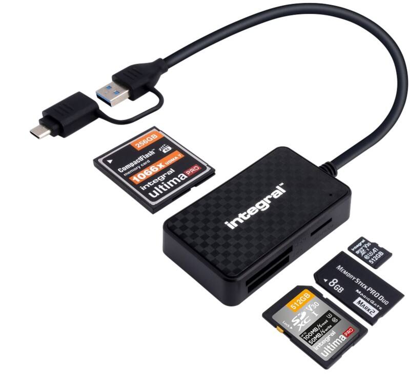 Integral Card Reader USB A Male USB-C Male 0.3 m Black