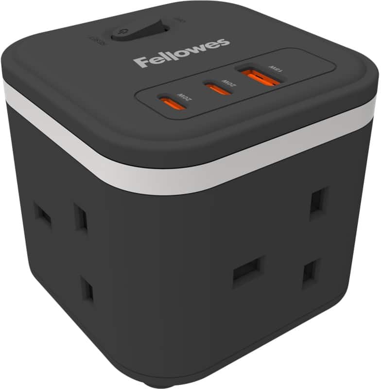 Fellowes Extension Lead USB-A & USB-C  3-way 2m Black
