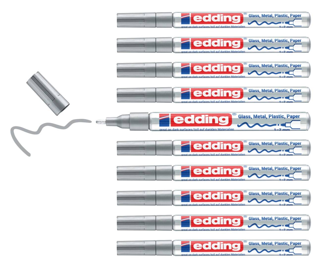edding 751 Permanent Paint Marker Silver Medium Bullet 1 - 2 mm Water-Resistant Pack of 10